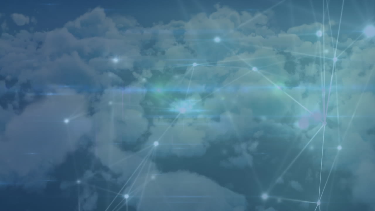 animación de la red de conexiones sobre nubes en segundo plano