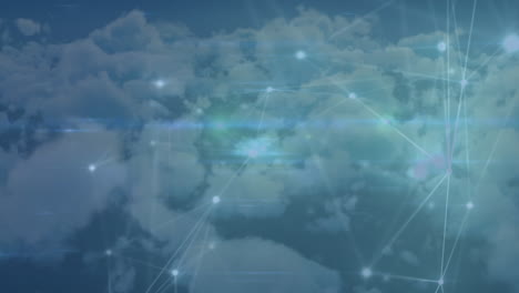 animación de la red de conexiones sobre nubes en segundo plano