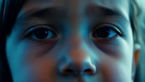 close-up portrait of a young girl with big, curious eyes