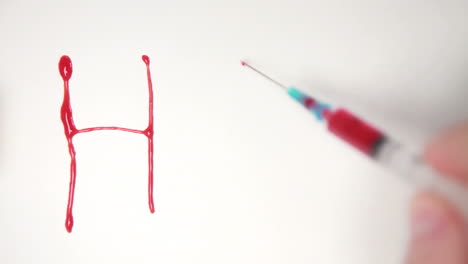 hiv spelled out in blood with syringe