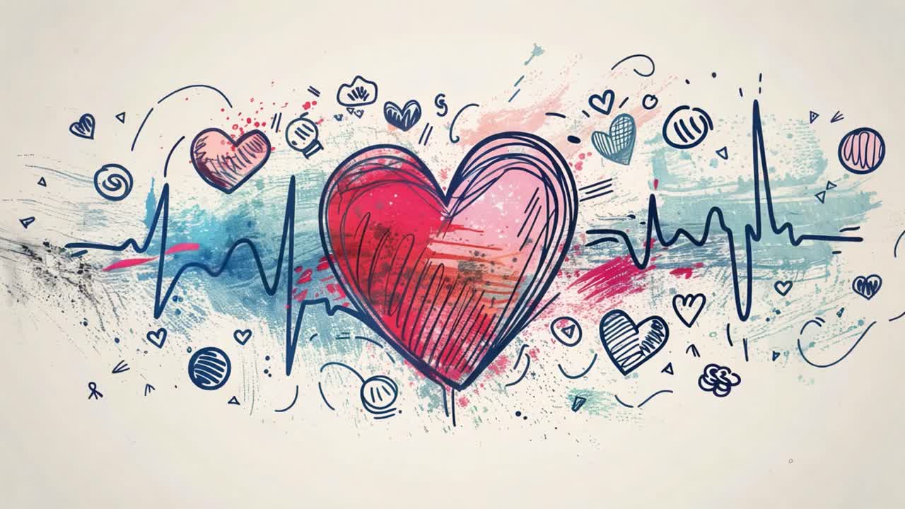 Heartbeat and Heart Doodle Art