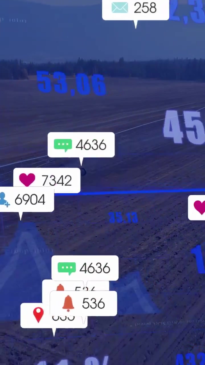 Vertikal video: Blåt gitter på 25% vises over felt-overlay, der skifter tags, grupperer og opdaterer landbrugsdata