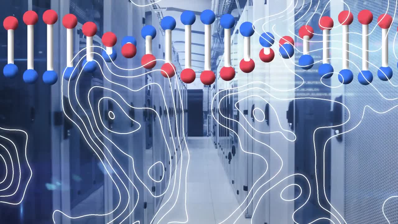 지구의 애니메이션, 빠르게 움직이는 시계 및 컴퓨터 서버를 통한 데이터 처리