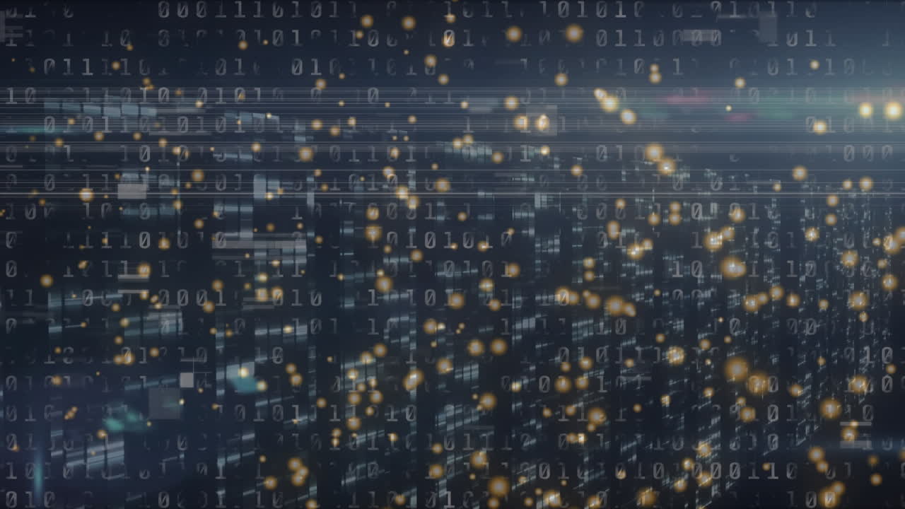 Animation of dots and data on black background