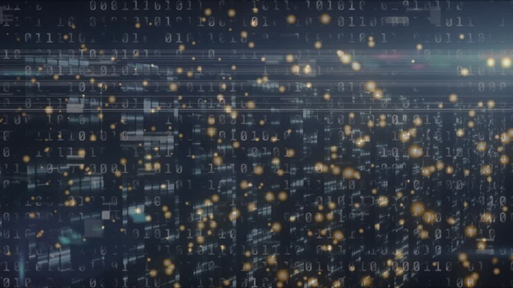 Animation of dots and data on black background