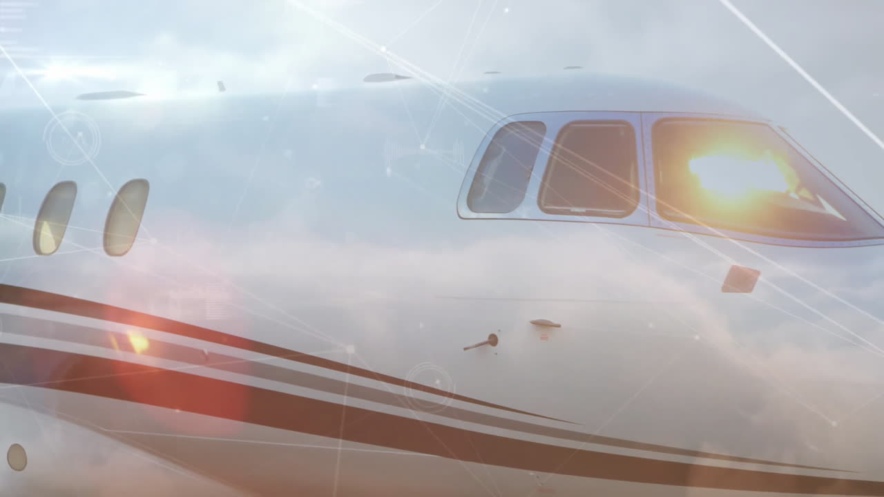 네트워크 연결 애니메이션으로 구름을 날아다니는 비행기