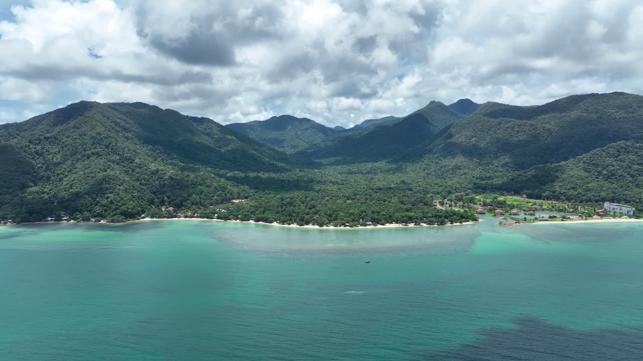 Klong Kloi Beach With Forested Mountain Range In The Background In Ko Chang, Trat, Thailand. Aerial Wide Shot