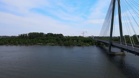 aerial view of donaustadt bridge railway cable-stayed bridge across the danube river in vienna