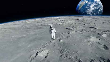 astronaut on the moon with earth in the background