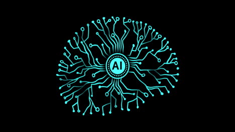 Animation-of-human-brain-and-ai-data-processing-over-black-background