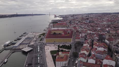 aerial panning shot of lisbon story center