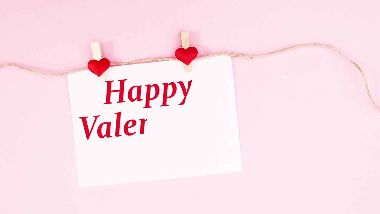 행복한 발렌타인 데이 텍스트는 로프에 매달린 종이에 나타납니다.