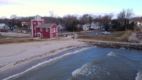 luna pier lighthouse, michigan, usa, on the shore of lake erie, one of the great lakes