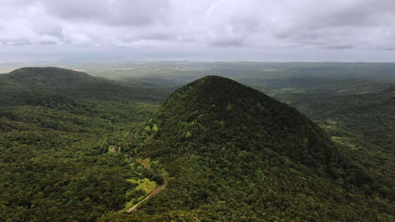 Drone video sequence on the forest of Guadeloupe, with a road