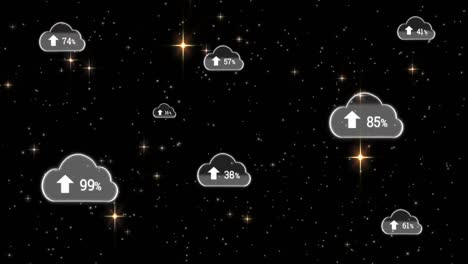 animation of cloud icons and snow falling at christmas