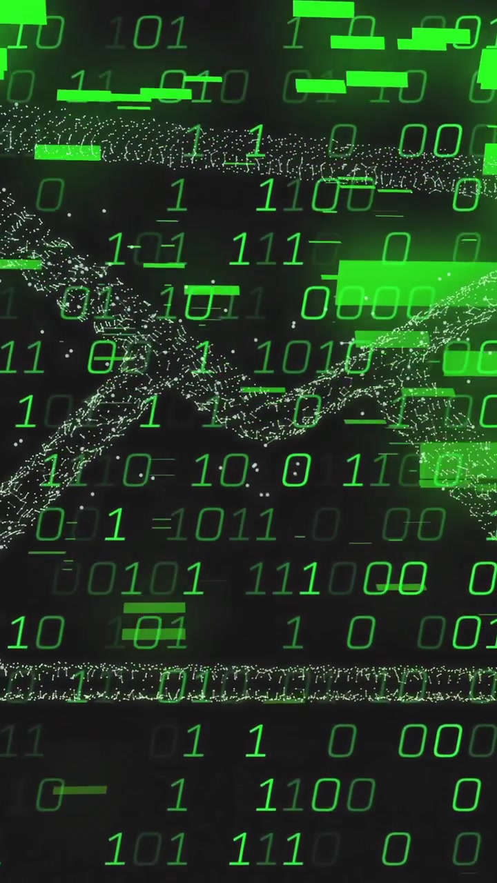 Email icon with binary code animation over green digital background