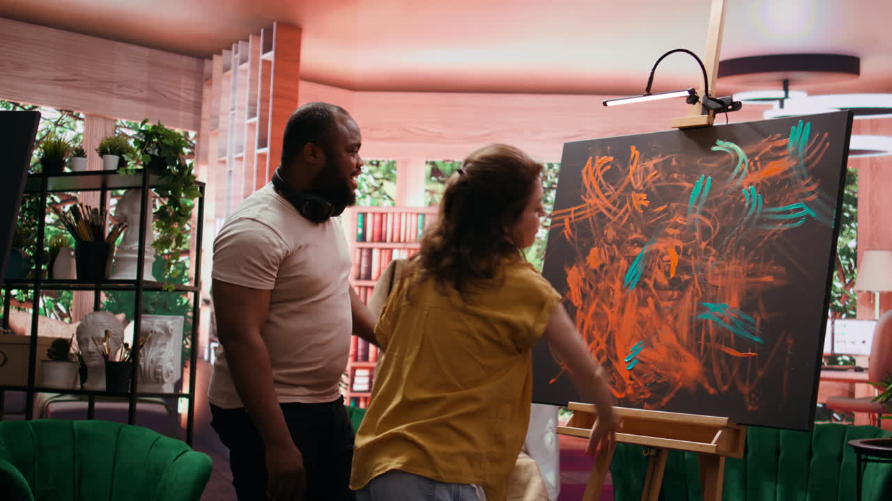 Artists Painting Abstract Art in Studio