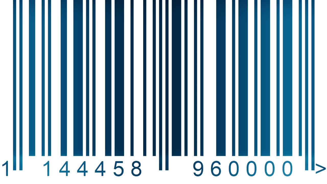 animación de bucle sin fisuras del proceso de escáner de códigos de barras. colores azules de moda. etiquetas que cambian rápidamente dígitos y concepto de negocio