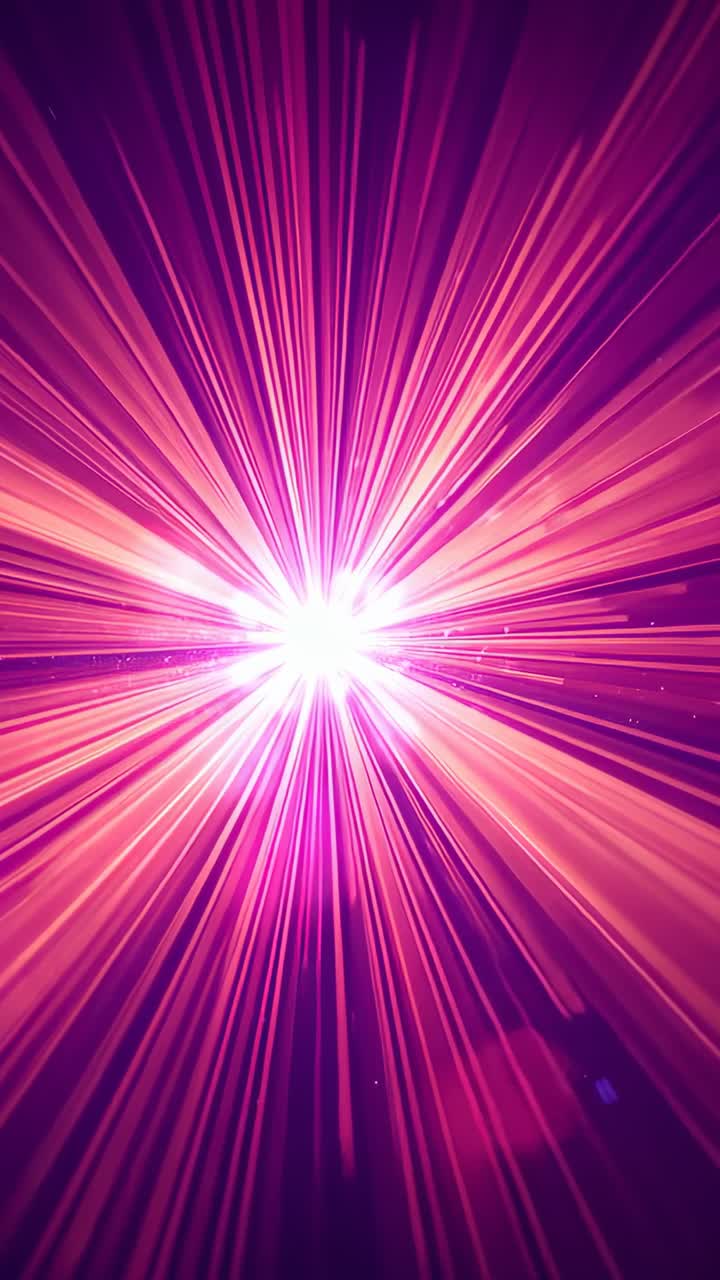 Vertical video: Pulsing magenta core sending beams and lens-flare bokeh across purple background