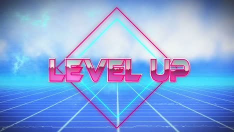 Animation-Der-Wörter-„Level-Up“,-Geschrieben-In-Rosa-Metallischen-Buchstaben