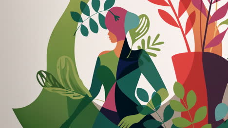 abstract stylized woman with botanical elements