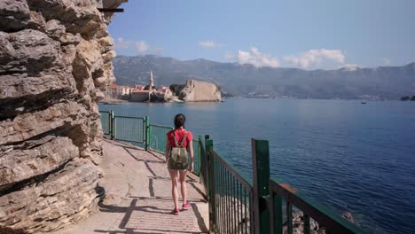 Budva-old-town-in-Montenegro-on-the-coastline-of-the-Adriatic-Ocean-on-a-sunny-day