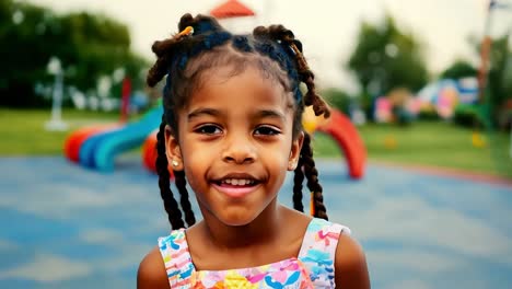 a young girl smiles happily at the playground