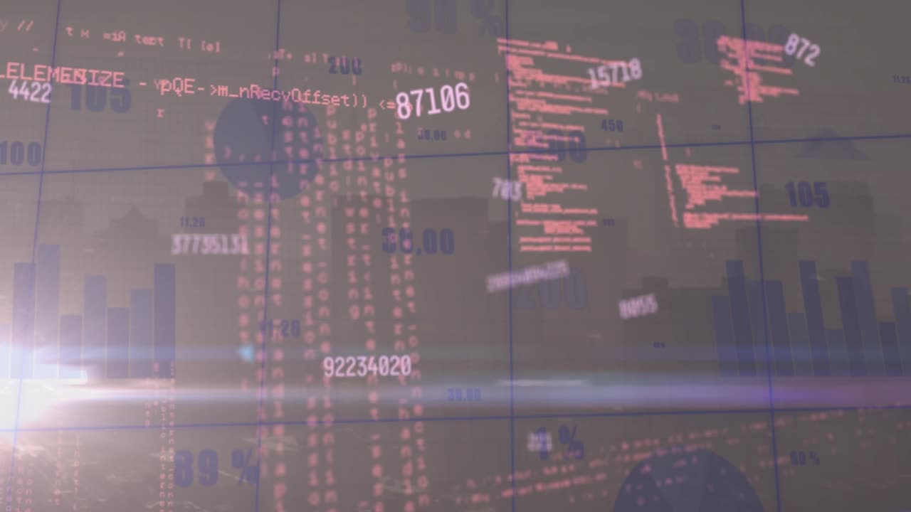 animación del procesamiento de datos sobre el paisaje urbano