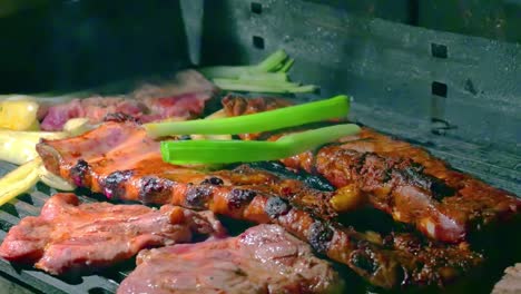 parrillada de carne blanca cocinada con la verdura verde