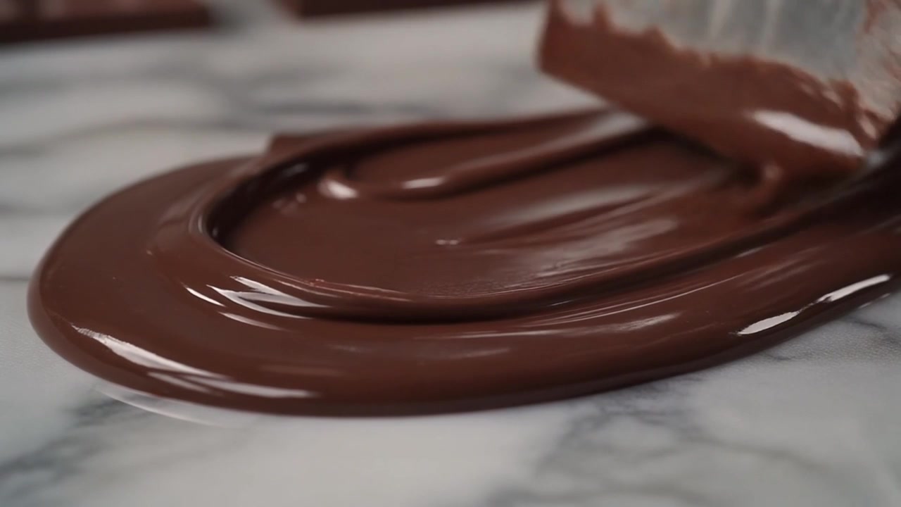 Pasticciere che spalma cioccolato fuso su una superficie di marmo