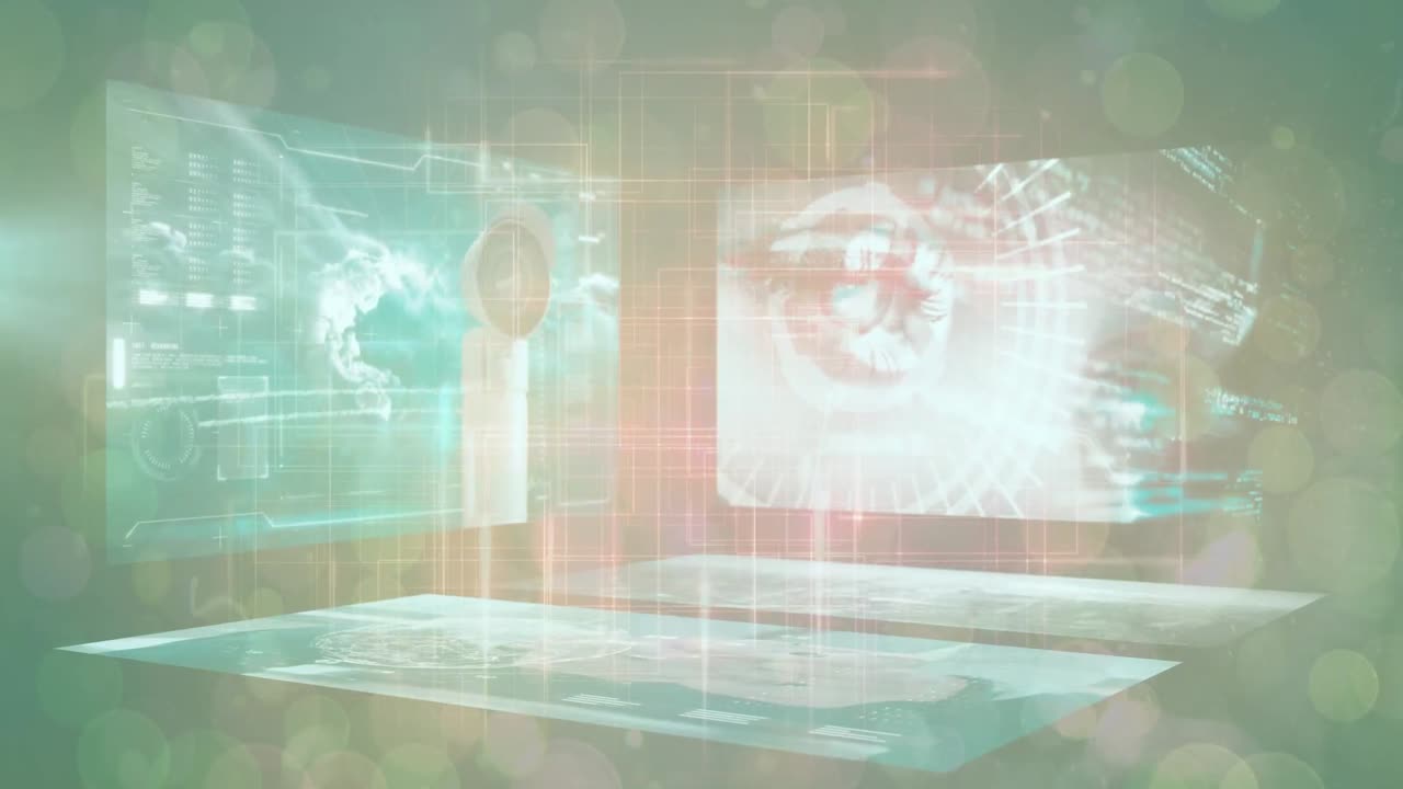 녹색 공간의 스크린에서 다양한 데이터의 애니메이션