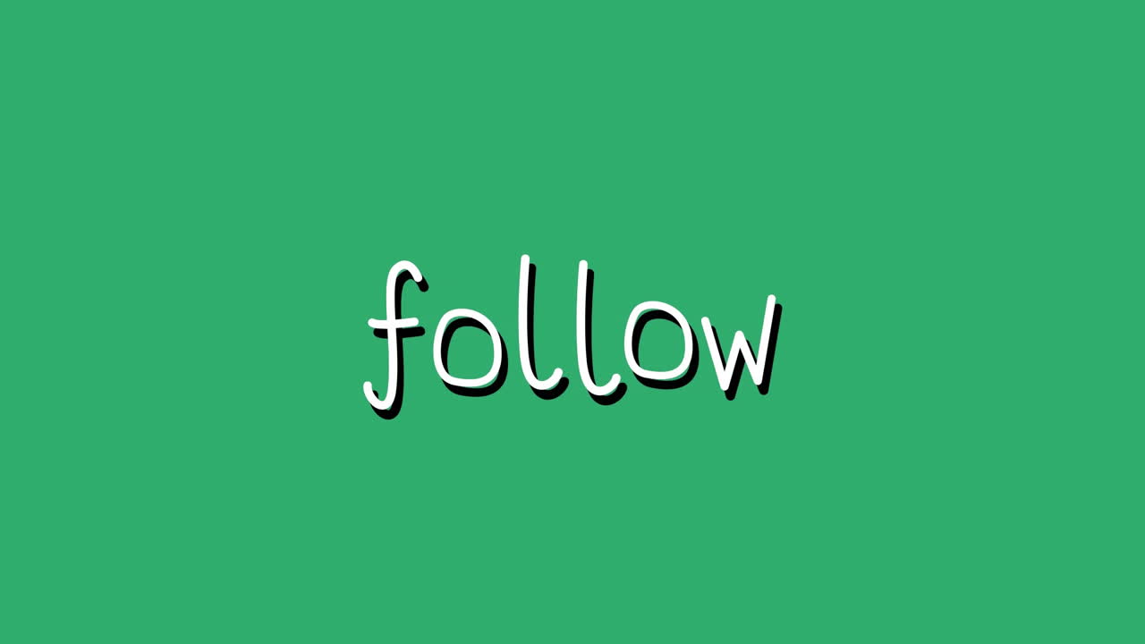 Animation of black and white word Follow flickering on green background