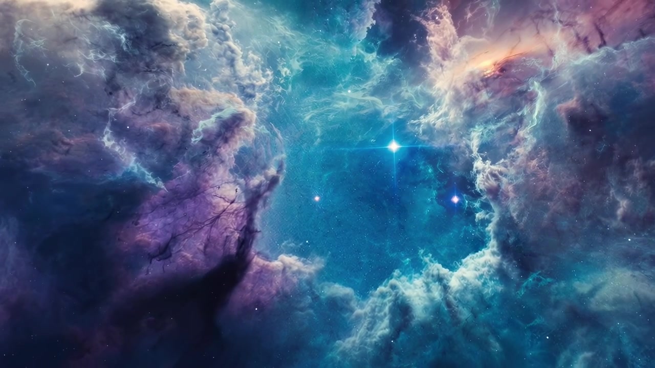 Colorful Cosmic Nebula with Bright Stars and Swirling Gas