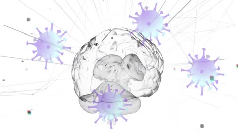 Animation-Von-Covid-19-Zellen-Mit-Sich-Drehendem-Menschlichen-Gehirn