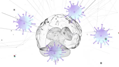 animación de las células de covid 19 con el cerebro humano girando