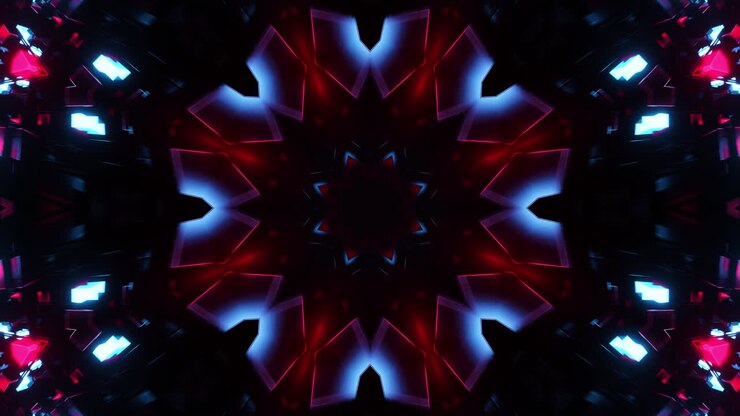 Blue and red abstract design with black background. Kaleidoscope VJ loop