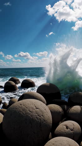 ocean coastline with rounded rocks