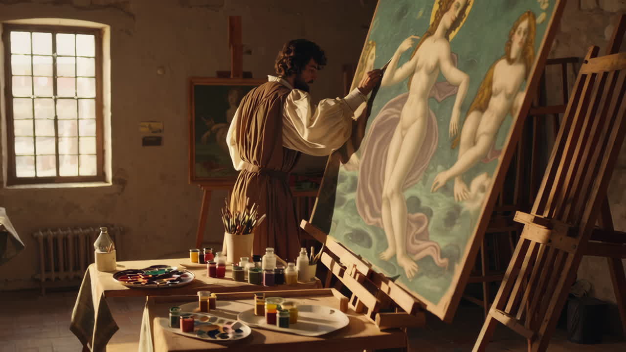 Renaissance Artist Painting in Studio