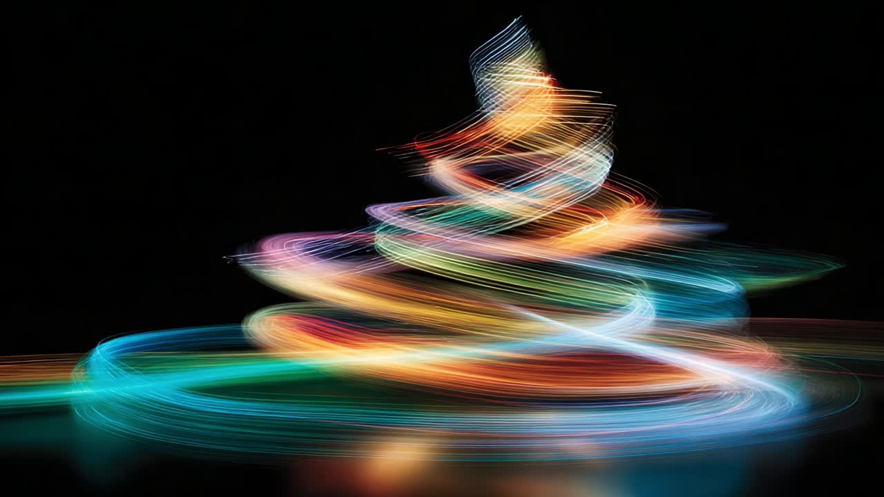 A Vibrant Display of Colorful Light Trails Forming a Spiraling Shape Against a Dark Background, Capturing the Essence of Motion and Energy in an Artistic Representation