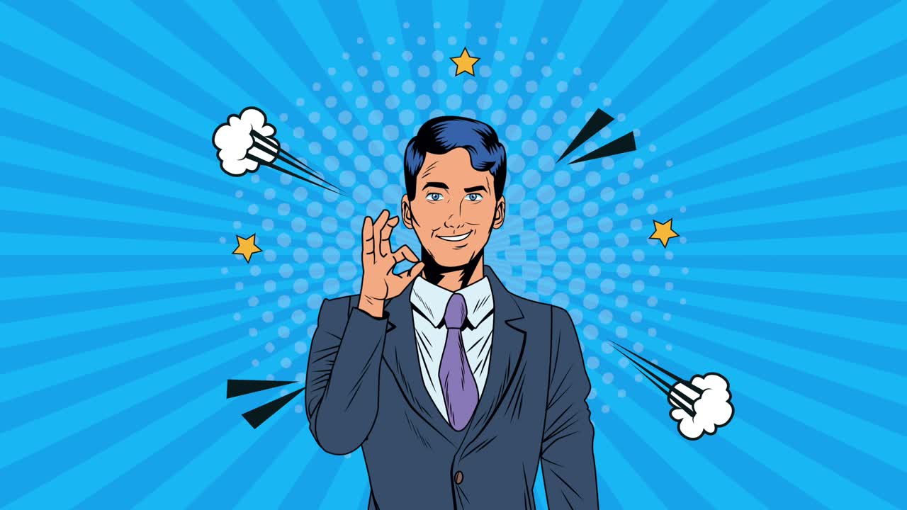 우아한 사업가 팝 아트 스타일의 애니메이션