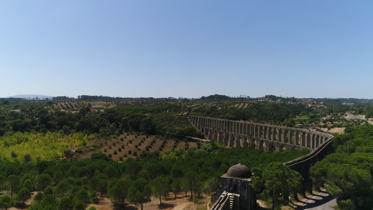 Beautiful aqueduct of Peg&otilde;es Tomar Portugal Aerial View