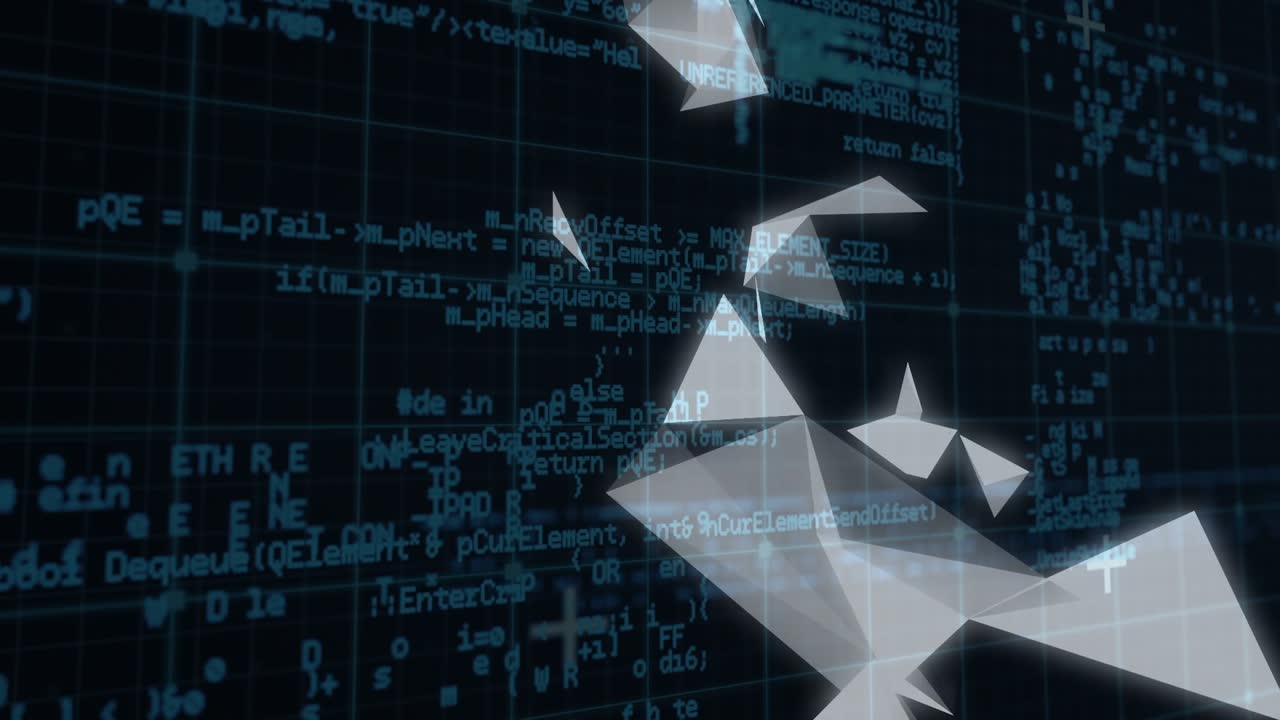 Animation af former og databehandling på blå baggrund