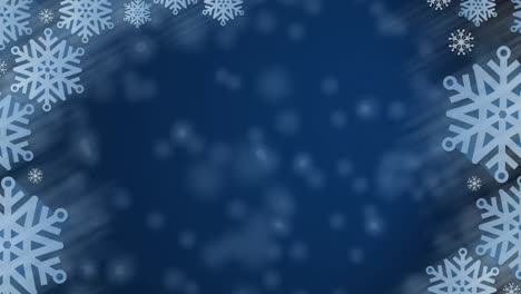 Snowflakes-forming-a-frame-over-spots-of-light-falling-against-blue-background