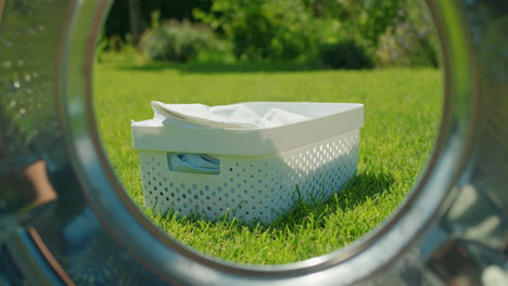 laundry basket outdoors on the lawn