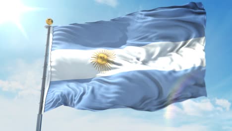 4k-Ilustración-3d-De-La-Bandera-Ondeante-En-Un-Poste-Del-País-Argentina