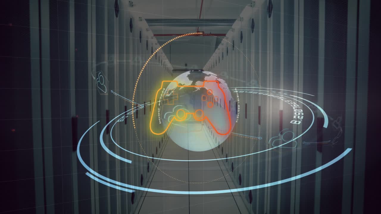 animación del globo y el alcance del escaneo sobre la sala del servidor