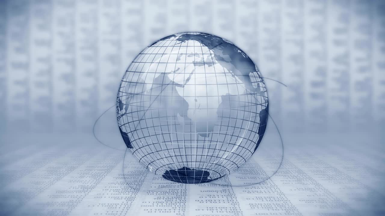 planeta tierra con fondo de dígitos binarios. números binarios alrededor de la tierra global. animación de bucle tecnológico de alta tecnología. número cero y uno.