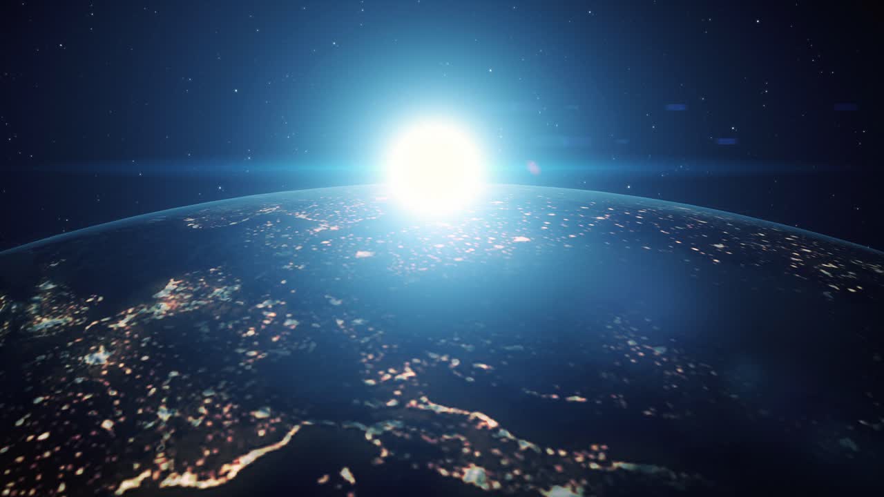 우주에서 지구의 해가 뜨고 해가 지는 모습