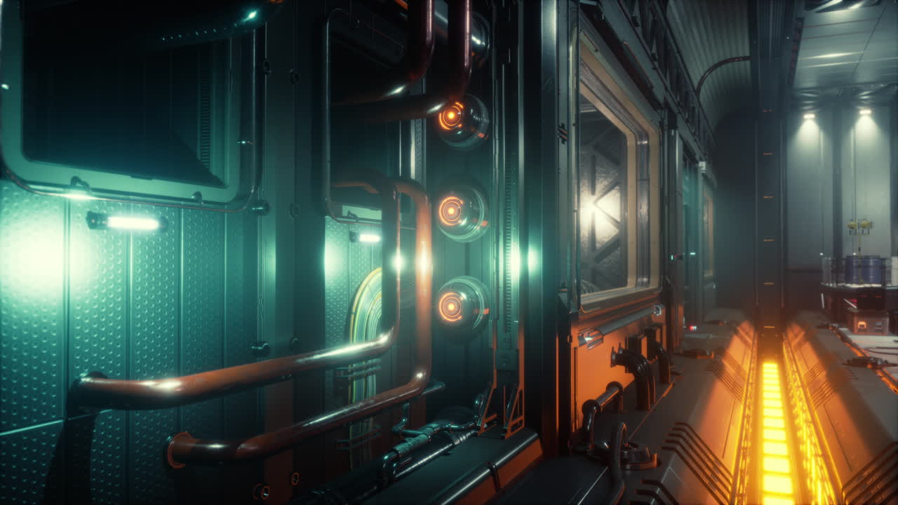 우주선에 있는 공상과학 금속 채널