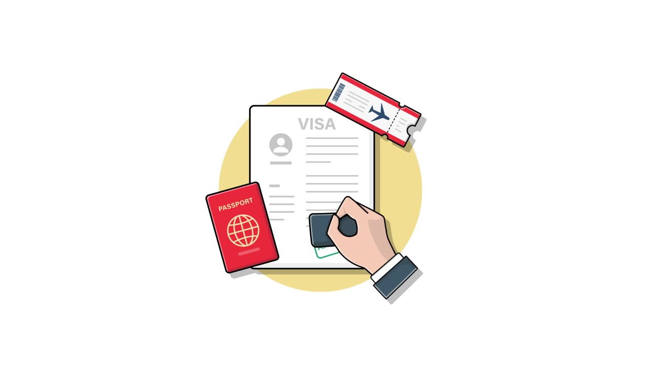 Animated Visa Approval with Passport and Airplane Ticket